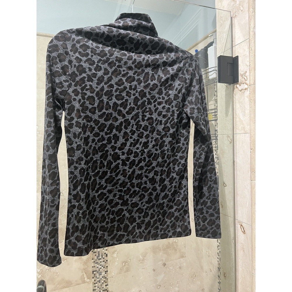 Ann Taylor Womens XS Leopard Print Gray Mock Neck Knit Sweater Brown New Nwt